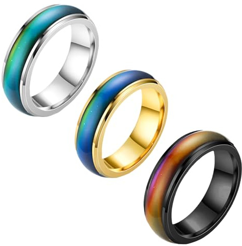Grosion 3Pcs Mood Ring for Kids,Rotatable Mood Control Rings,Kids Mood Ring,Stainless Steel Color Changing Mood Rings,for Boys Girls