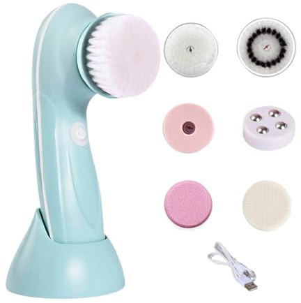 Zegaqae Cepillo Limpiador Facial | Exfoliador Facial Eléctrico con 6 Cabezales Intercambiables - Dispositivo Recargable de Limpieza y Masaje y Corporal