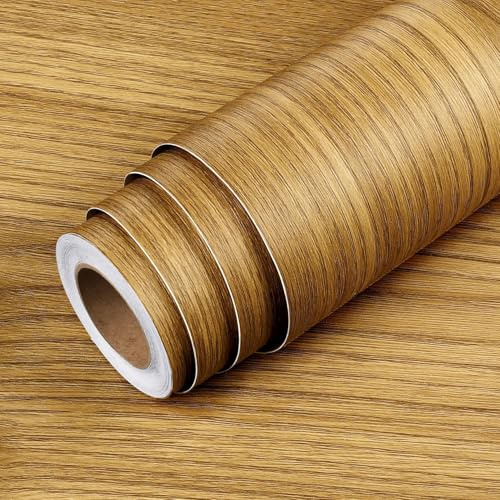 LaCheery Carta Adesiva per Mobili Legno Marrone Chiaro 40cm x 200cm Pellicola Adesiva per Mobili Cucina Impermeabile Rivestimento Adesivo Piano Cucina Vinile Autoadesiva per Armadio Tavolo Bagno