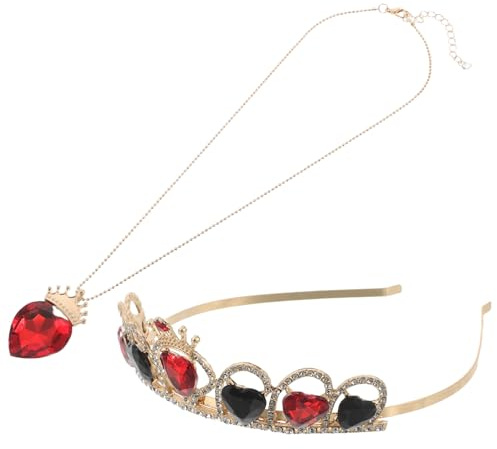 Uonlytech Diadème et Collier Cœur en Alliage Noir et Rouge Couronne Scintillante D’Anniversaire et Mariage Accessoire de Tête Princesse pour Fête Bal ou Déguisement Bandeau Orné Élégant