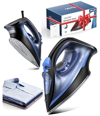 Steam Iron for Clothes 12s Fast Heat-up, 1500W Iron with 13.21oz Water Tank, 3-Way Auto shutoff, Burst Steam, Spray Mist, Anti-Drip, Self-Cleaning, Vertical Ironing for Home 20260108A