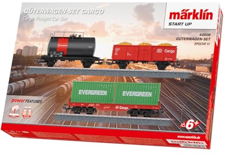 Märklin Start up 44506 H0 Cargo Era VI Freight Car Set - 3 Cars DB Cargo Design with Sand Load, Tank Car & Container Trolley with Opening Containers, Relex Couplings, from 6 Years