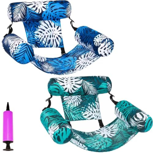 Pool Floating Chairs, Fauteuil Gonflable Piscine, 2PCS Fauteuil Gonflable Piscine Adulte, 4 en 1 Chaise Gonflable Piscines avec Dossiers Confort, Bouée Piscine Matelas Gonflable, pour Été aquati
