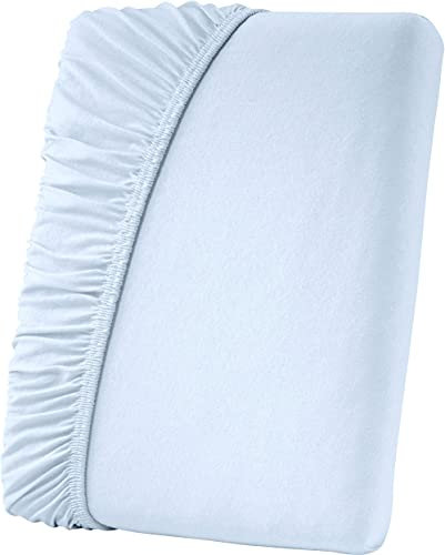 Primbausch Spann-Bettlaken/Betttuch aus feinster Baumwolle, Öko-Tex Standard 100 (Größen: 90 x 190 cm - 100 x 200 cm, Farbe: Blau/Hellblau)