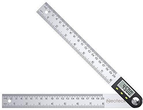 Neoteck Angle Finder Digitale 200mm/8 inch 0~360° Righelli Inclinometro Digitale Acciaio Inossidabile Goniometro Digitale Inclinometro LCD Retroilluminazione con Funzione Data Hold e Azzeramento