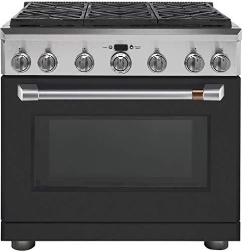 Cafe CGY366P3MD1 36 in. 6.2 cu. ft. Gas Range with Self-Cleaning Convection Oven in Matte Black, Fingerprint Resistant