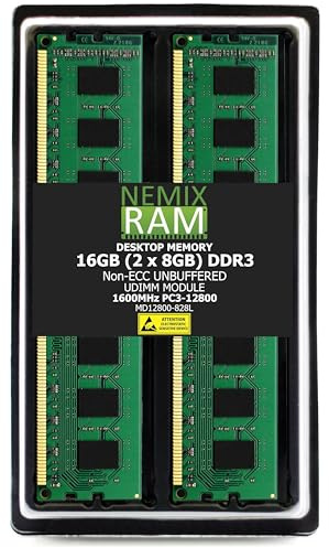 NEMIX RAM 16GB (2x8GB) DDR3-1600MHz PC3-12800 NON-ECC UDIMM 2Rx8 Desktop Memory Module