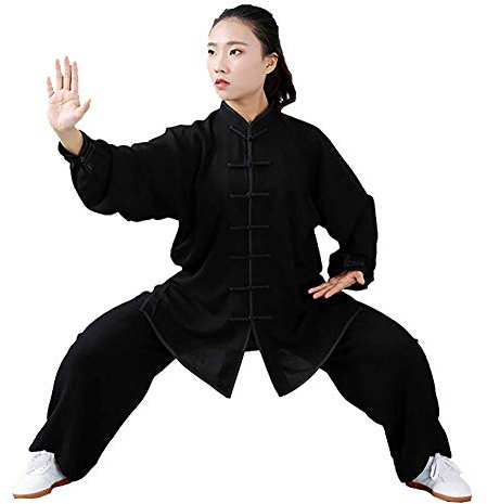 FLY FLU Tai Chi Kleidung Damen，Herren Unisex Kung Fu Uniform Tai Chi Kampfkunst Kleidung Wushu Anzug Trainingsanzug Tops Und Hose,Black-XS