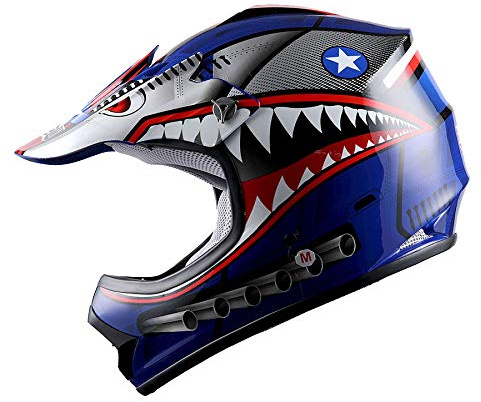 WOW Youth Kids Motocross BMX MX ATV Dirt Bike Moutain Helmet Shark Blue