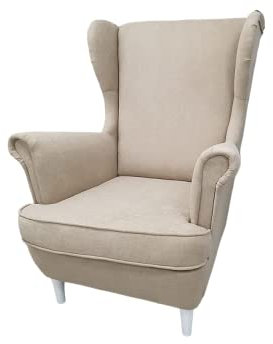 Poltrona tappezzata, poltrona con orecchie, poltrona per il salotto, poltrona Relax, TV, poltrona comoda per il salotto, poltrona scandinava, camera da letto (Beige A2, senza poggiapiedi)
