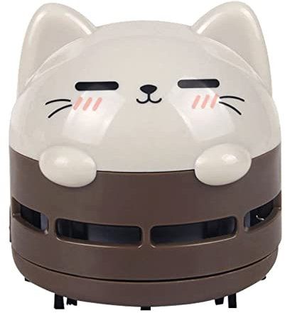 HEITIGN Aspirateur de Bureau pour Chat/Chien, Mini Balayeuse de Poussière de Table Portable sans Fil Rotatif USB en Plastique ABS pour la Maison, Le Bureau, Le Clavier, L'école(Chat)
