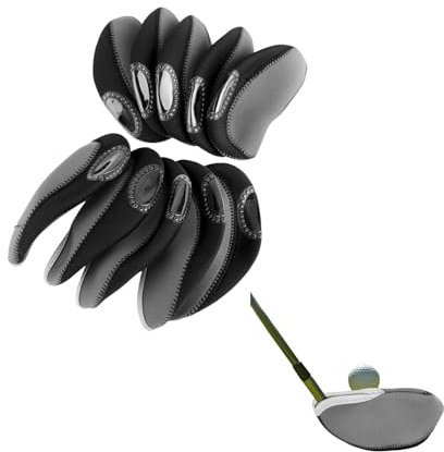 Golfschlägerhauben, Golf-schlägerkopfhüllen, 14 × 6 cm, 10 Stück, Neopren Golf Eisen Schlägerkopf Abdeckungen, Schlägerkopfhüllen für Eisen Schlägerhauben, zum Golfschläger(A-Grau und Schwarz)