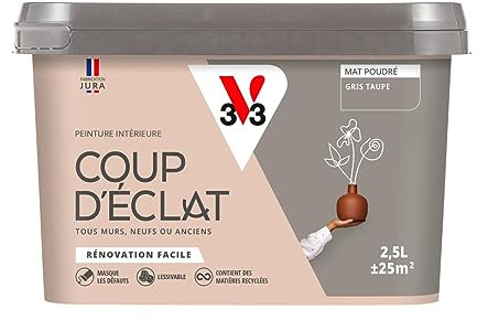 V33 Peinture murale intérieure Coup d'Éclat® Gris taupe Mat Poudré 2,5L