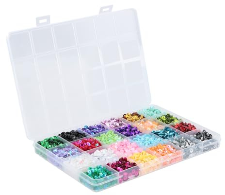 24 Colori Paillettes 5mm Rotonde per Decorazioni - Grandi per Decorazione di Vestiti, Cucito, e Scatola Portaoggetti Trasparente