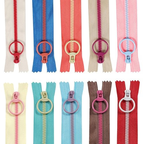 Harz Reißverschlüsse, 10 Stück Coil Reißverschluss mit Metall-Ring, 30 CM Bunten Reißverschluss, Kunstharz Reißverschluss für Schneider Nähen Handwerk Kleidung