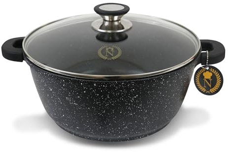 Marmite Napoleon avec couvercle pour plaque de cuisson et four - Cocotte Tous feux dont induction - Antiadhésive - 24 cm 4,5 L - Pierre Noire Noir