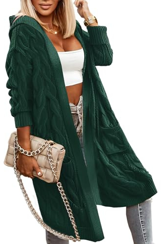 WIFFGO Cable Knit Cardigan Sweaters for Women 2026 Fall Winter Open Front Hooded Oversized Long Trendy Warm Coats Outwear