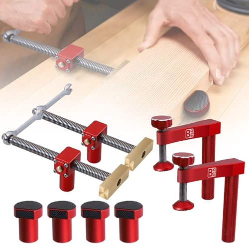 BGASNW Bench Dogs Clamp Set, Woodworking Clamps with 4 Bench Dogs for 3/4 Inch (19mm) Workbench Dog Hole, Adjustable Dog Hole Clamp with 2 Ratchet Wrenches, Workbench Accessories for Woodworking Clamp