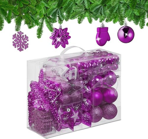 Relaxdays Boules de Noël, Lot de 100, en Plastique, Paillettes, Mates, Brillantes, décoration de Sapin, Rose Fuchsia