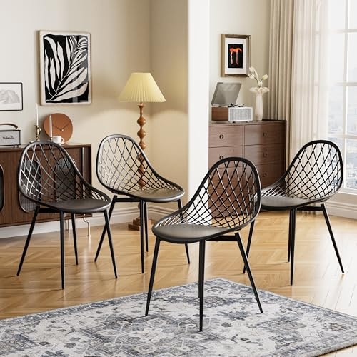 buybyroom - Silla de Comedor (4 Unidades, con Patas de Metal, Respaldo ergonómico, para Comedor, Sala de Estar, Cocina y Dormitorio, Color Negro