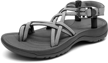 DREAM PAIRS Women's Walking Sandals With Arch Support Elastic Strap Summer Sport Athletic Casual Hiking Outdoor Sandal,Size 10,Black/White,DWUMST2510