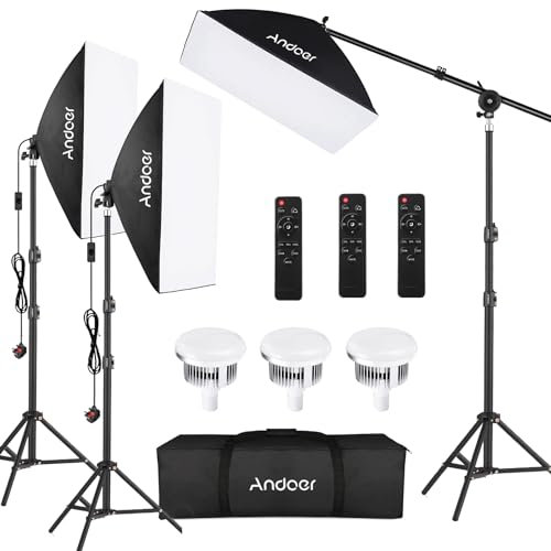 Andoer Photography Light Kit Softbox Lighting Set with 85W 2800K-5700K Bi-color Temperature LED Light 50x70cm Softbox 2M Light Stand Remote Control for Studio Portrait Product Photo Video 3 Sets