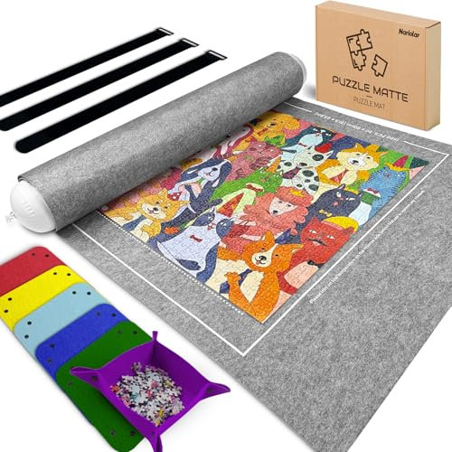 Nariolar Puzzlematte mit 6 bunten Filzsortierschalen - Puzzle Matte Roll 500/1000/1500 Teile, Praktisches Zubehör für die Aufbewahrung und den Transport von Puzzles(Grau)