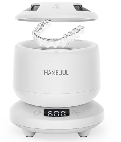 2025 Ultrasonic Retainer Cleaner for Dentures and Aligner, Durable Removable Base and Top Cover, Denture Cleaner Machine with 4 Modes for Mouth Guards, Jewelry, Rings, Etc (White)