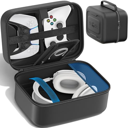 Gersker Custodia Universale per Cuffie e Controller, Custodia Rigida Protettiva per Controller PS5/PS4/Switch/Xbox, Grande Capacità Cuffie Borsa Portaoggetti con Tasca in Rete per Cavi