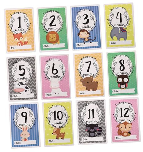 SOPOTUTU 12pcs Animal Baby Monthly Cards for Photography Synthetic Material Multi-functional Baby Photography Accessory to Record Growth Period Suitable for Newborn Presents