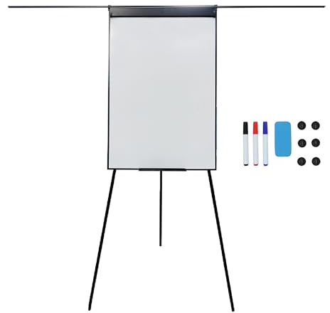 Pizarra Blanca Relaxdays, magnética, Regulable, trípode, Soporte para marcadores, Aluminio, HB: 100 x 70 cm, Negra
