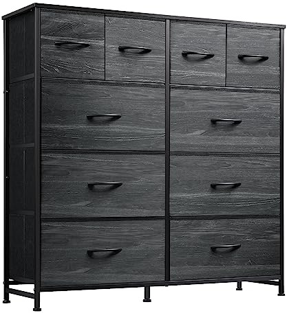 WLIVE Tall Chest of Drawers, 10 Large Fabric Drawers Dresser Bedroom, Black | Easy Pull Handle, Wood Top and Sturdy Steel Frame, Large Storage Unit for Living Room, Easy to Assemble, Adjustable Feet