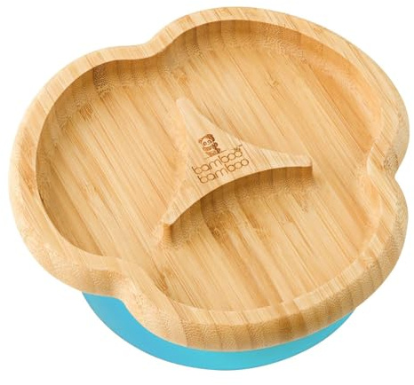 bamboo bamboo Baby and Toddler Plate for Feeding and Weaning, Bamboo Divider Taste Plate with Secure Suction, Suction Plates for Babies from 6 Months (Divider, Blue)