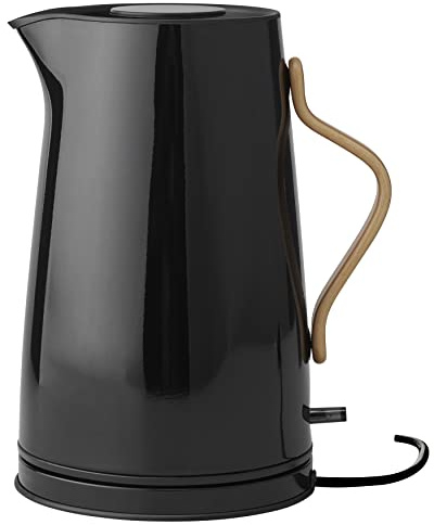 Stelton Wasserkocher Emma - Elektrischer Kocher - Kaffee- & Teekanne, skandinavisch - Filter, Trockenkoch-Sicherheitsschalter mit Abschaltung, Buchenholzgriff - 1,2 Liter, Schwarz, EU-Stecker