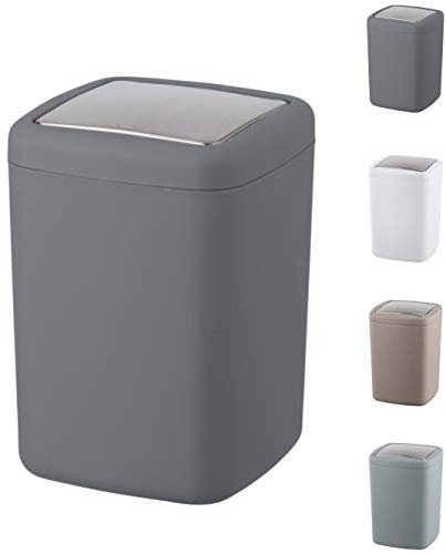 WK Barcelona Square Small Swing Waste/Bathroom/Cosmetics/Table Top Bin (Dark Grey, 3LTR)