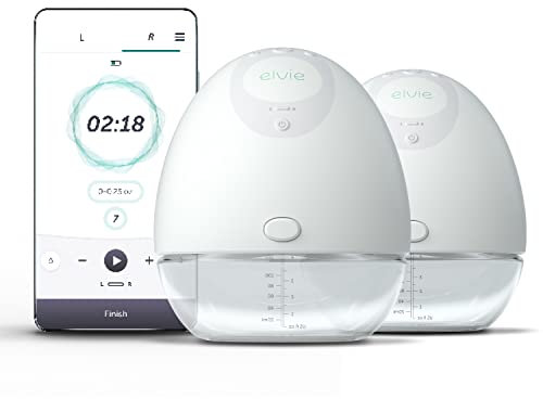 Elvie Breast Pump Double, Electric Breastfeeding Pump (24mm/28mm Nipple Shields) - Hands Free, Tubeless, Portable & Wearable