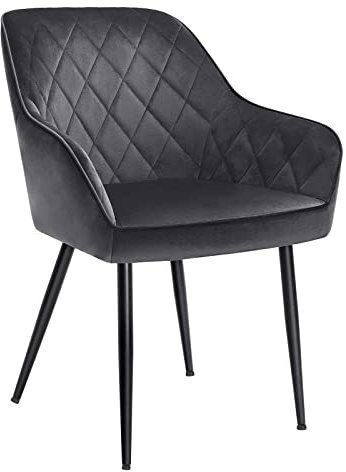 SONGMICS Sedia da Pranzo, Poltroncina, Sedia Imbottita con Braccioli, Sedile Ampio 49 cm, Gambe in Metallo, Fodera in Velluto, Portata 110 kg, Salotto Camera Studio, Grigio LDC088G01