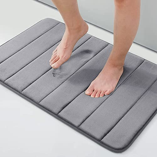 Homaxy Memory Foam Badezimmer Badeteppiche Saugfähige Rutschfester Badvorleger Waschbar Badematte - 41 x 61 cm, Dunkelgrau