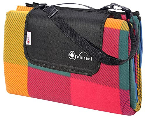 Vinsani Foldable Picnic Blanket 260 x 220 cm - Anti-Slip, Durable Waterproof & Sand Proof Outdoor Rug Mat for Camping, Beach, Hiking, Park & Garden, Easy to Carry, Machine Washable | Multicoloured