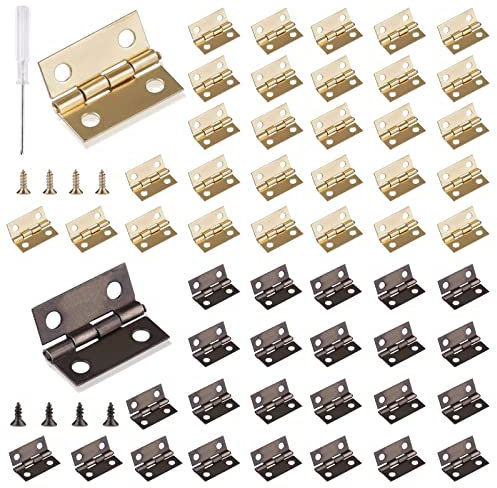 Roosea Charnières Miniatures 60 Pièces Rétro pour Boîte à Bijoux - 15mm*18mm, Doré + Rétro - Avec Tournevis et 240 Vis
