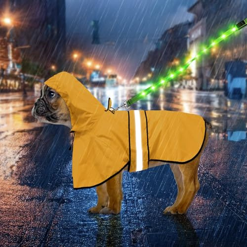 Weesiber Waterproof Dog Coat, Hooded Dog Raincoat Reflective Pet Rain Jacket Lightweight Puppy Poncho Slicker with Leash Hole (Small, Yellow)