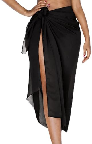 UMIPUBO Beach Sarong for Women Swimwear Bikini Cover Up Chiffon Wrap Sarongs Beach Pareo Long Skirts Dress Elegant Summer Swimsuit Cover-ups Scarf Shawl Beachwear(Black, One Size)