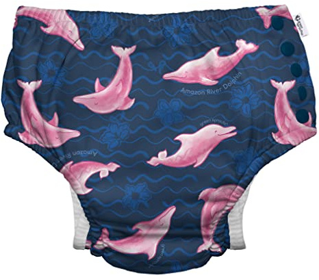 green sprouts - Eco snap Swim Diaper with Gussets - Navy Amazon River Dolphin - 18mo (12-18m)