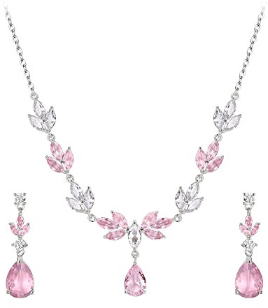 EVER FAITH Parure Marquise Zircone Cubique Collier Boucles d'oreilles Bijoux pour Fête Mariage Demoiselle d'honneur Mariée Rose Ton d'argent