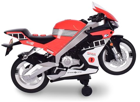Sunny Days Entertainment Maxx Action Super Bike with Wheelie Feature – Red Motorized Toy Motorcycle for Boys & Girls | Light & Sound Vehicle for Kids