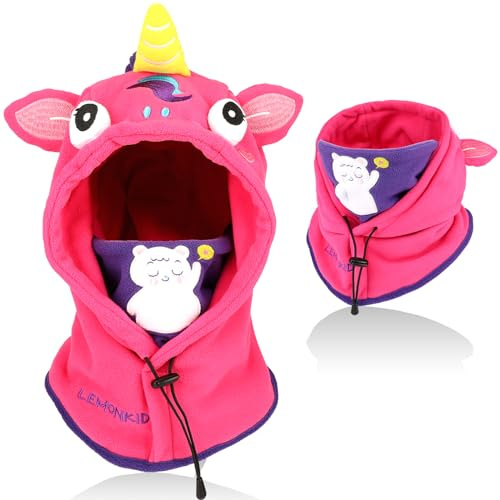 AYPOW Kids Winter Thermal Fleece Balaclava, 3D Animal Face Cover Ski Mask, Multifunctional Windproof Adjustable Warm Fleece Hat Cap Hood Neck Warmer Scarf for Boys Girls Cycling Skating Outdoor Sports