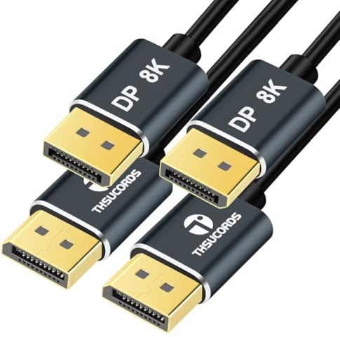Thsucords DisplayPort Kabel 1M 2 Stück, Zertifiziert Ultradünnes 8K 4K DP auf DP 1.4 Kabel, Flexibel Dünne DP Kabel, Kompatibel mit 8K@60Hz, 4K@120Hz,32.4Gpbs, für Gaming Monitor, Grafikkarte
