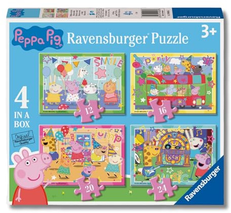 Ravensburger Ravensburger Puzzles Peppa Wutz, 4er-Pack, Puzzle, 3 Jahre oder älter, Geschenk für Kinder von 3 Jahren oder mehr als 72 Teilen, Kinderpuzzle mit 19 x 14 cm