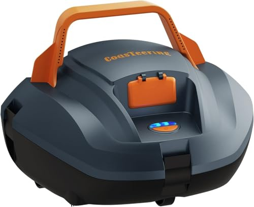 CoasTeering Robotic Pool Cleaner, Cordless Pool Vacuum Robot with 100 Mins Runtime, Fast Charging, Powerful Suction, Self-Parking, Ideal for Above Ground Pools, Blue Grey