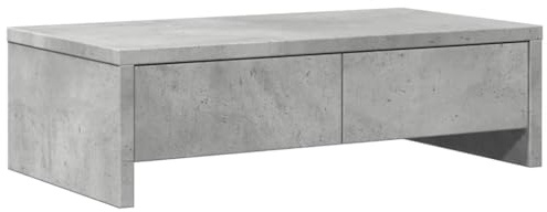vidaXL Support de Moniteur avec tiroirs Gris béton Bois d'ingénierie, Support d'écran, étagère de Moniteur, Base de Moniteur